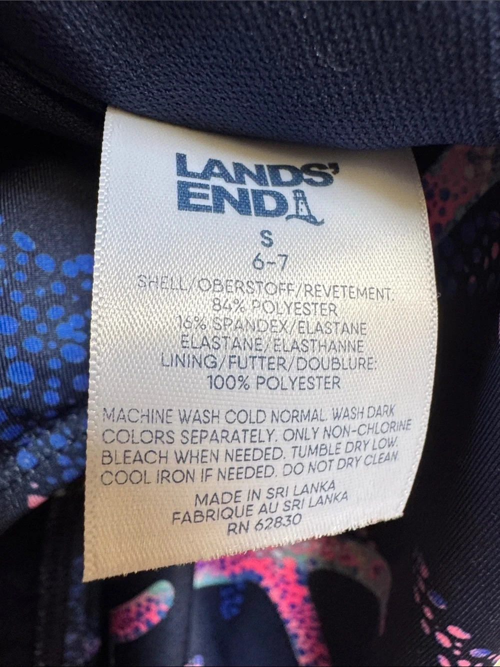 Lands End Girls size 6-7 S Navy Blue w/ Pink & Green Starfish 1 Piece Swimsuit - Picture 16 of 17